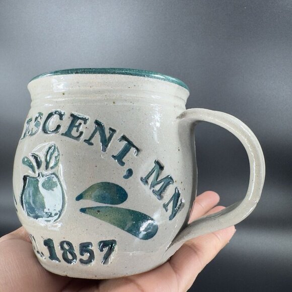 1998 La Crescent Mn Stoneware Pottery Coffee Mug Cup Gray Green Glaze Signed - Picture 7 of 16